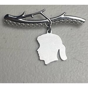 Sterling Silver Elco Family Tree Branch Brooch Signed Little Girl Silhouette 925